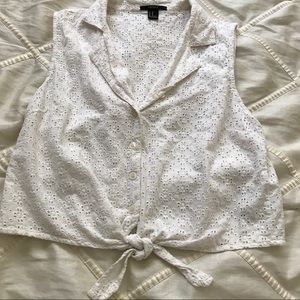 Forever 21 White Tie-Front Crop Top